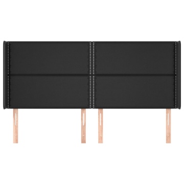 Tăblie de pat cu aripioare, negru, 203x16x118/128 cm, piele eco - Img 3