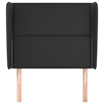 Tăblie de pat cu aripioare, negru, 93x23x118/128 cm, piele eco - Img 3