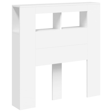 Tăblie de pat cu LED, alb, 100x18,5x103,5 cm, lemn - Img 3