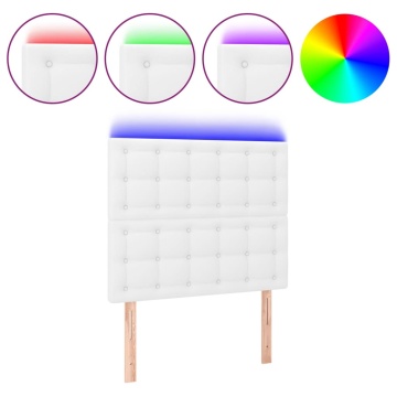 Tăblie de pat cu LED, alb, 100x5x118/128 cm, piele ecologică - Img 2