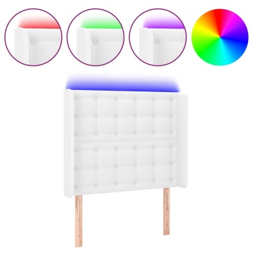 Tăblie de pat cu LED, alb, 103x16x118/128 cm, piele ecologică - Img 2