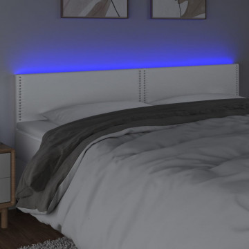Tăblie de pat cu LED, alb, 180x5x78/88 cm, piele ecologică - Img 3