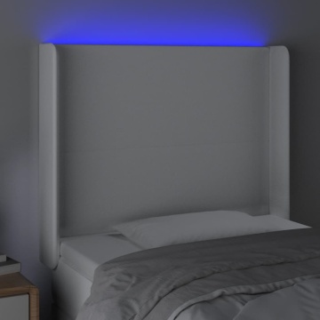 Tăblie de pat cu LED, alb, 83x16x118/128 cm, piele ecologică - Img 4