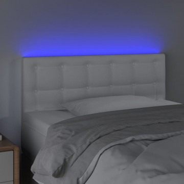 Tăblie de pat cu LED, alb, 90x5x78/88 cm, piele ecologică - Img 3