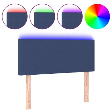 Tăblie de pat cu LED, albastru, 100x5x78/88 cm, textil - Img 2
