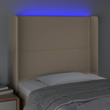 Tăblie de pat cu LED, crem, 103x16x118/128 cm, textil - Img 4