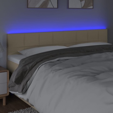 Tăblie de pat cu LED, crem, 160x5x78/88 cm, textil - Img 3