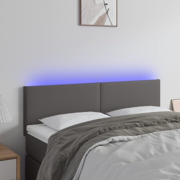 Tăblie de pat cu LED, gri, 144x5x78/88 cm, piele ecologică - Img 1