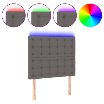 Tăblie de pat cu LED, gri, 90x5x118/128 cm, piele ecologică - Img 2