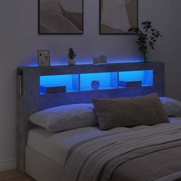 Tăblie de pat cu LED, gri beton, 180x18,5x103,5 cm, lemn - Img 1