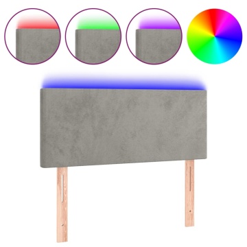 Tăblie de pat cu LED, gri deschis, 100x5x78/88 cm, catifea - Img 2