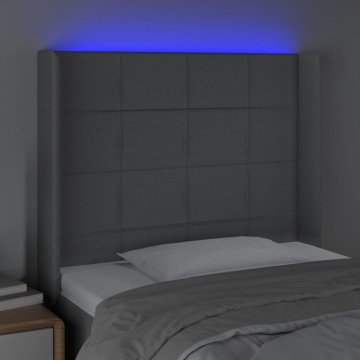 Tăblie de pat cu LED, gri deschis, 103x16x118/128 cm, textil - Img 4