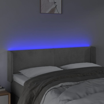 Tăblie de pat cu LED, gri deschis, 147x16x78/88 cm, catifea - Img 4