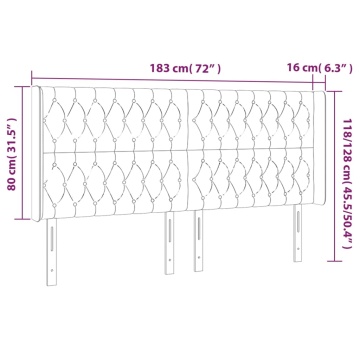 Tăblie de pat cu LED, gri deschis, 183x16x118/128 cm, textil - Img 5