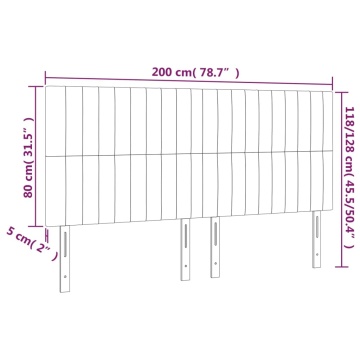 Tăblie de pat cu LED, gri deschis, 200x5x118/128 cm, textil - Img 5