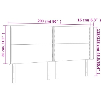 Tăblie de pat cu LED, gri deschis, 203x16x118/128 cm, catifea - Img 5