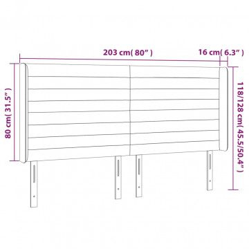 Tăblie de pat cu LED, gri deschis, 203x16x118/128 cm, catifea - Img 6