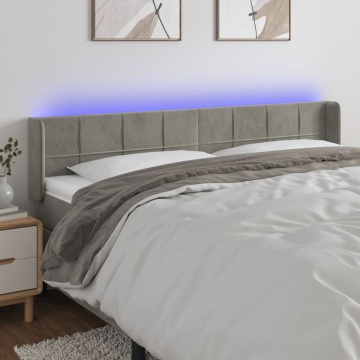 Tăblie de pat cu LED, gri deschis, 203x16x78/88 cm, catifea - Img 1
