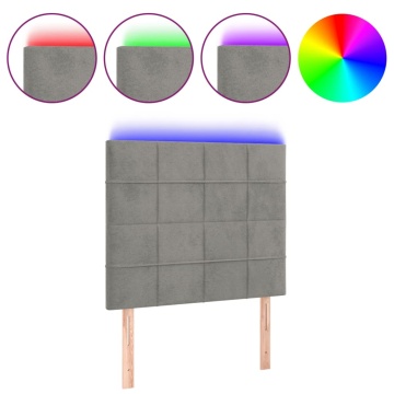 Tăblie de pat cu LED, gri deschis, 80x5x118/128 cm, catifea - Img 2
