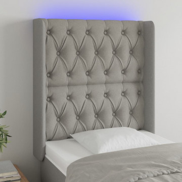 Tăblie de pat cu LED, gri deschis, 83x16x118/128 cm, textil - Img 1
