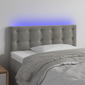 Tăblie de pat cu LED, gri deschis, 90x5x78/88 cm, catifea - Img 1