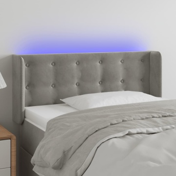 Tăblie de pat cu LED, gri deschis, 93x16x78/88 cm, catifea - Img 1
