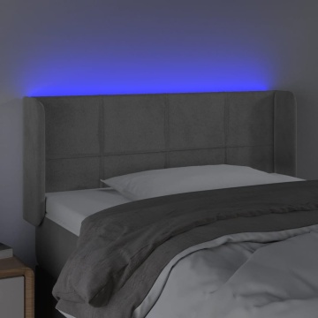 Tăblie de pat cu LED, gri deschis, 93x16x78/88 cm, catifea - Img 4