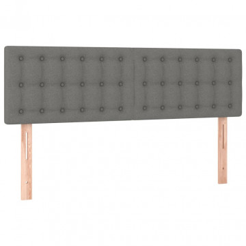 Tăblie de pat cu LED, gri închis, 144x5x78/88 cm, textil - Img 4