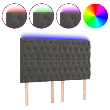 Tăblie de pat cu LED, gri închis, 144x7x118/128 cm, catifea - Img 2
