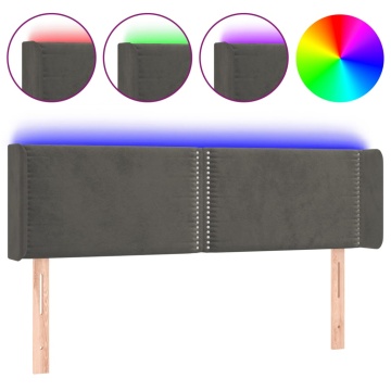 Tăblie de pat cu LED, gri închis, 147x16x78/88 cm, catifea - Img 2