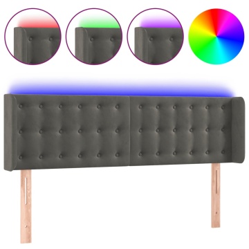 Tăblie de pat cu LED, gri închis, 147x16x78/88 cm, catifea - Img 2