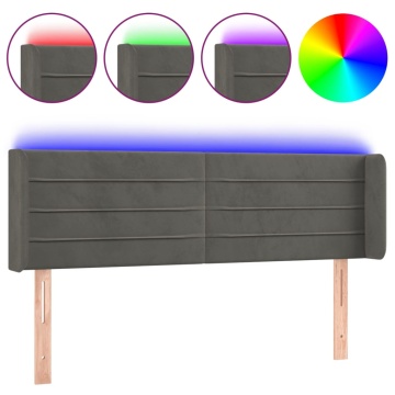Tăblie de pat cu LED, gri închis, 147x16x78/88 cm, catifea - Img 2