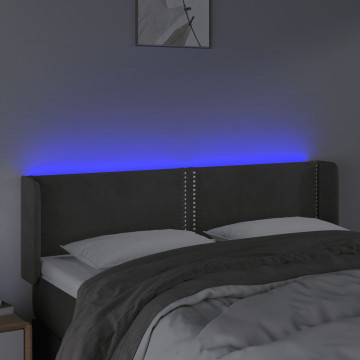 Tăblie de pat cu LED, gri închis, 147x16x78/88 cm, catifea - Img 4