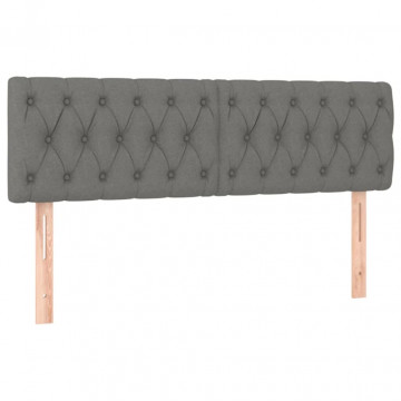 Tăblie de pat cu LED, gri închis, 160x7x78/88 cm, textil - Img 4