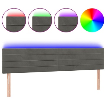 Tăblie de pat cu LED, gri închis, 180x5x78/88 cm, catifea - Img 2