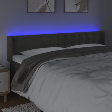 Tăblie de pat cu LED gri închis 183x16x78/88 cm catifea - Img 4