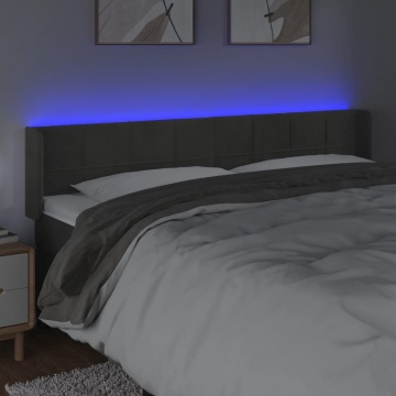 Tăblie de pat cu LED gri închis 183x16x78/88 cm catifea - Img 4