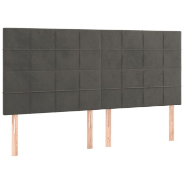 Tăblie de pat cu LED, gri închis, 200x5x118/128 cm, catifea - Img 4