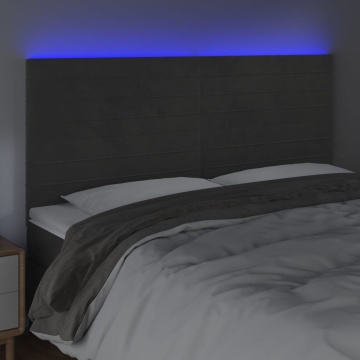 Tăblie de pat cu LED, gri închis, 200x5x118/128 cm, catifea - Img 3