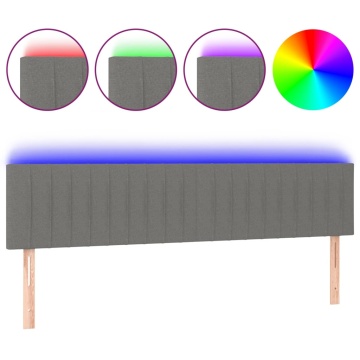 Tăblie de pat cu LED, gri închis, 200x5x78/88 cm, textil - Img 2