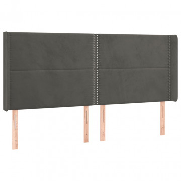 Tăblie de pat cu LED, gri închis, 203x16x118/128 cm, catifea - Img 3