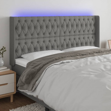 Tăblie de pat cu LED, gri închis, 203x16x118/128 cm, textil - Img 1