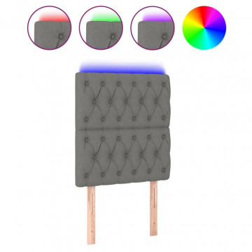 Tăblie de pat cu LED, gri închis, 80x7x118/128 cm, textil - Img 2