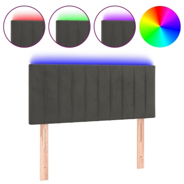 Tăblie de pat cu LED, gri închis, 90x5x78/88 cm, catifea - Img 2