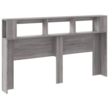 Tăblie de pat cu LED, gri sonoma, 160x18,5x103,5 cm, lemn - Img 7