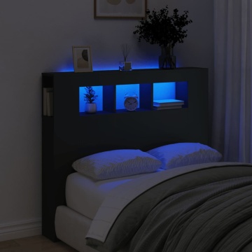 Tăblie de pat cu LED, negru, 120x18,5x103,5 cm, lemn - Img 1