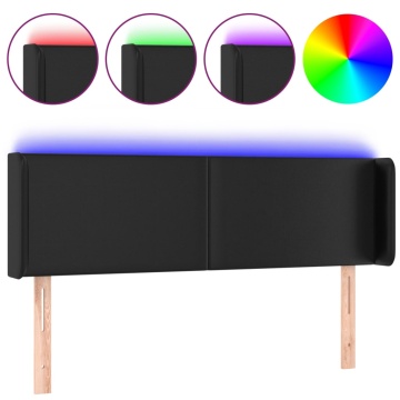 Tăblie de pat cu LED, negru, 147x16x78/88 cm, piele ecologică - Img 2