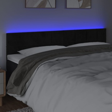 Tăblie de pat cu LED, negru, 160x5x78/88 cm, catifea - Img 3