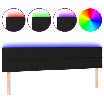 Tăblie de pat cu LED, negru, 180x5x78/88 cm, textil - Img 2