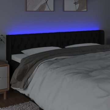 Tăblie de pat cu LED, negru, 183x16x78/88 cm, textil - Img 4